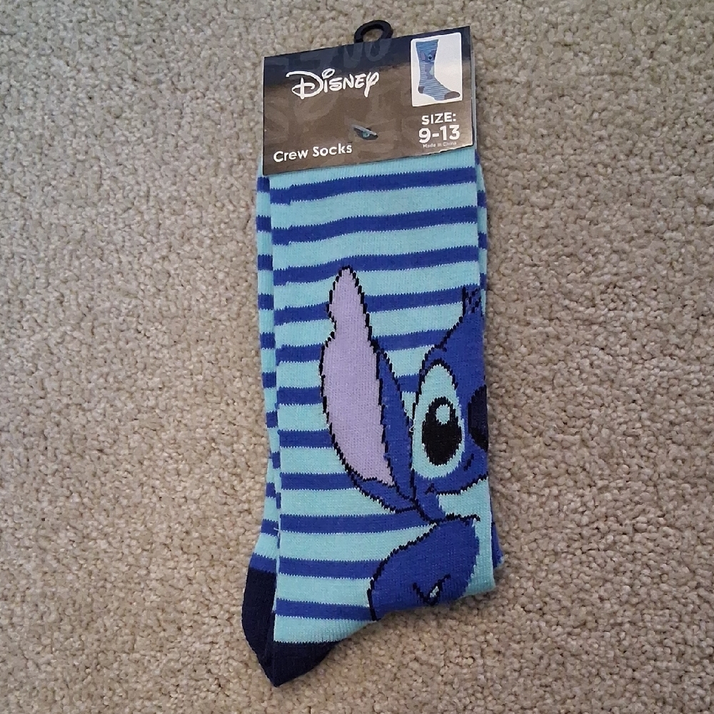 Disney Stitch Striped Crew Socks - Blue and Black